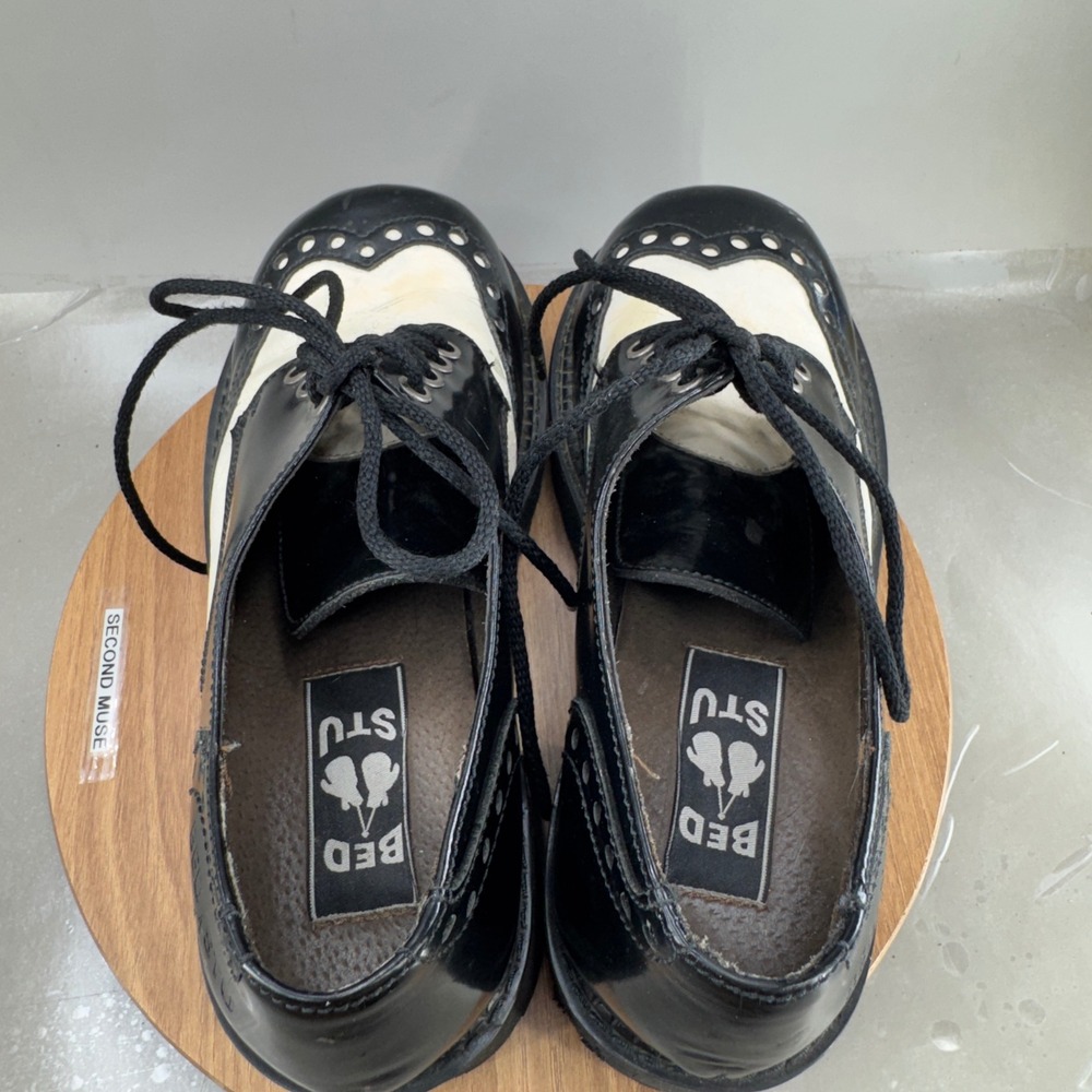 Bed Stu Platform Wingtip Oxfords 9.5 Black White Goth Grunge Chunky Lug Sole - Picture 5 of 15